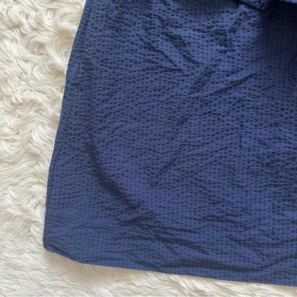 Cuyana Seersucker Flounce Top 100% Cotton Ruffle Asymmetrical Textured Blue Sz L - Picture 7 of 12